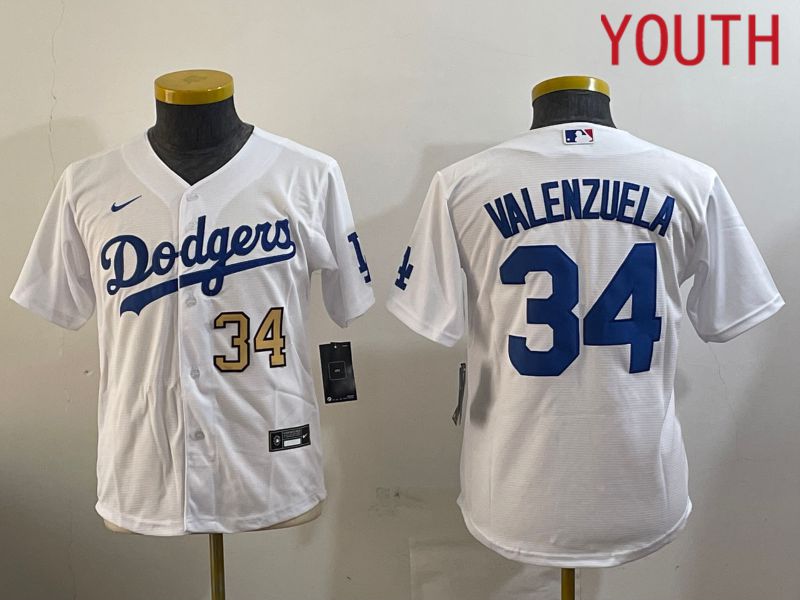 Youth Los Angeles Dodgers #34 Valenzuela White Game 2024 Nike MLB Jersey style 10294